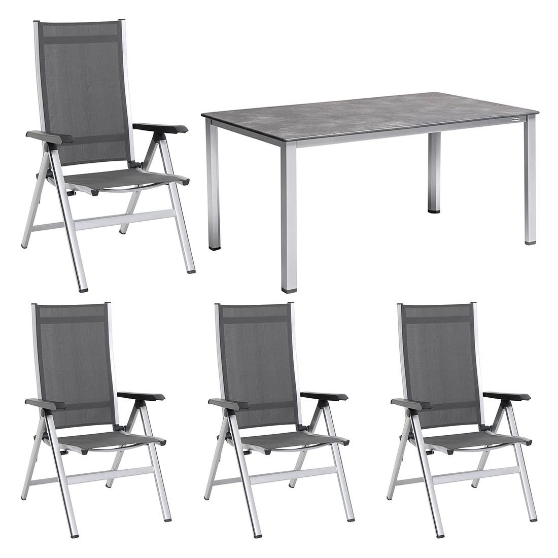 Hagemøbelsett Elements 4 plasser aluminium 160x90 cm forfra