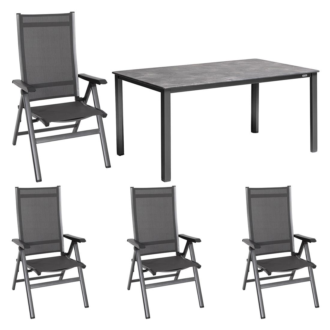 Hagemøbelsett Elements 4 plasser, regulerbar forfra