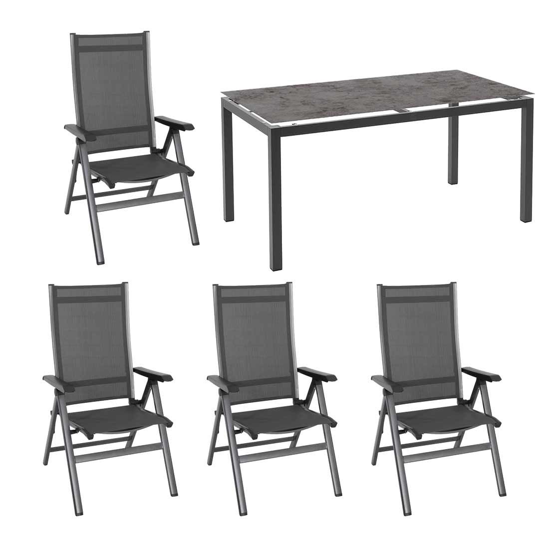 Hagemøbelsett Elements M 4 plasser aluminium 160x90 cm sett forfra