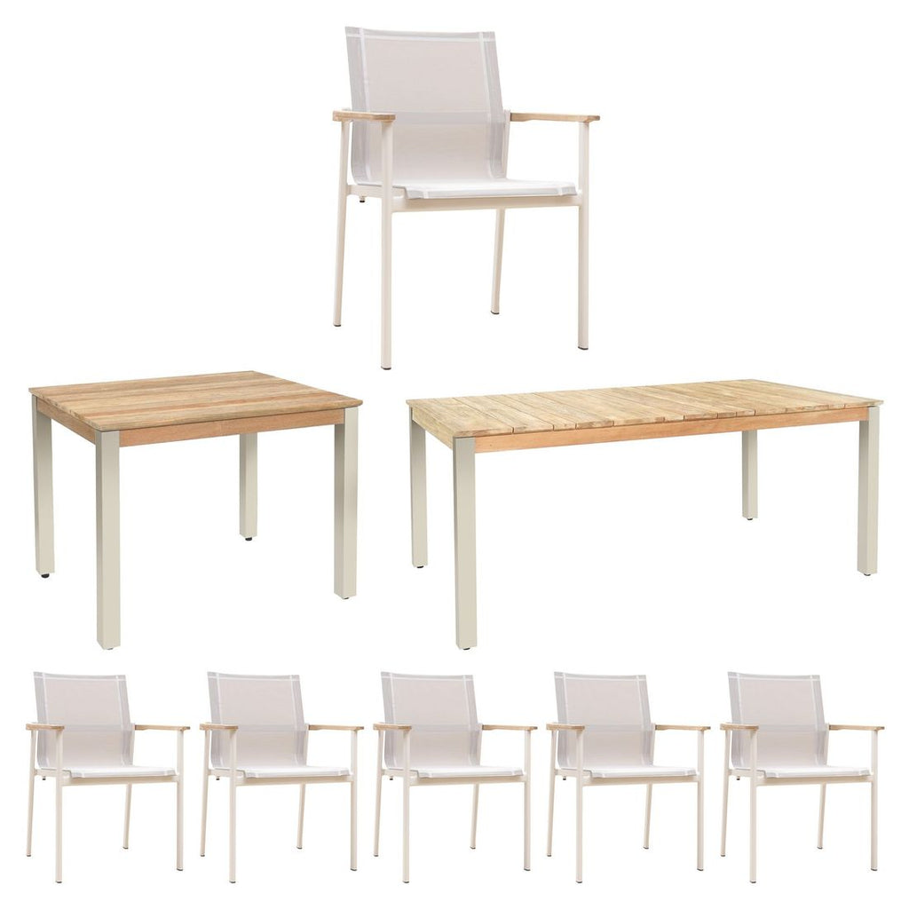 Hagemøbelsett Enox 6 plasser aluminium og teak bakside