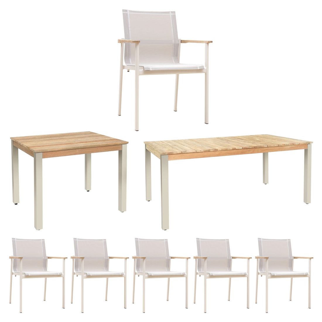 Hagemøbelsett Enox 6 plasser aluminium og teak bakside