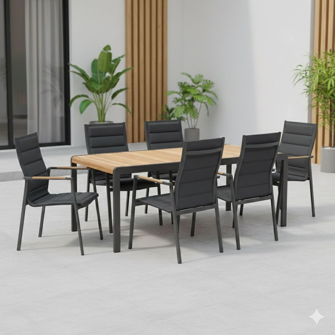 Hagemøbelsett Espoo 6 plasser aluminium 221x95 cm forfra