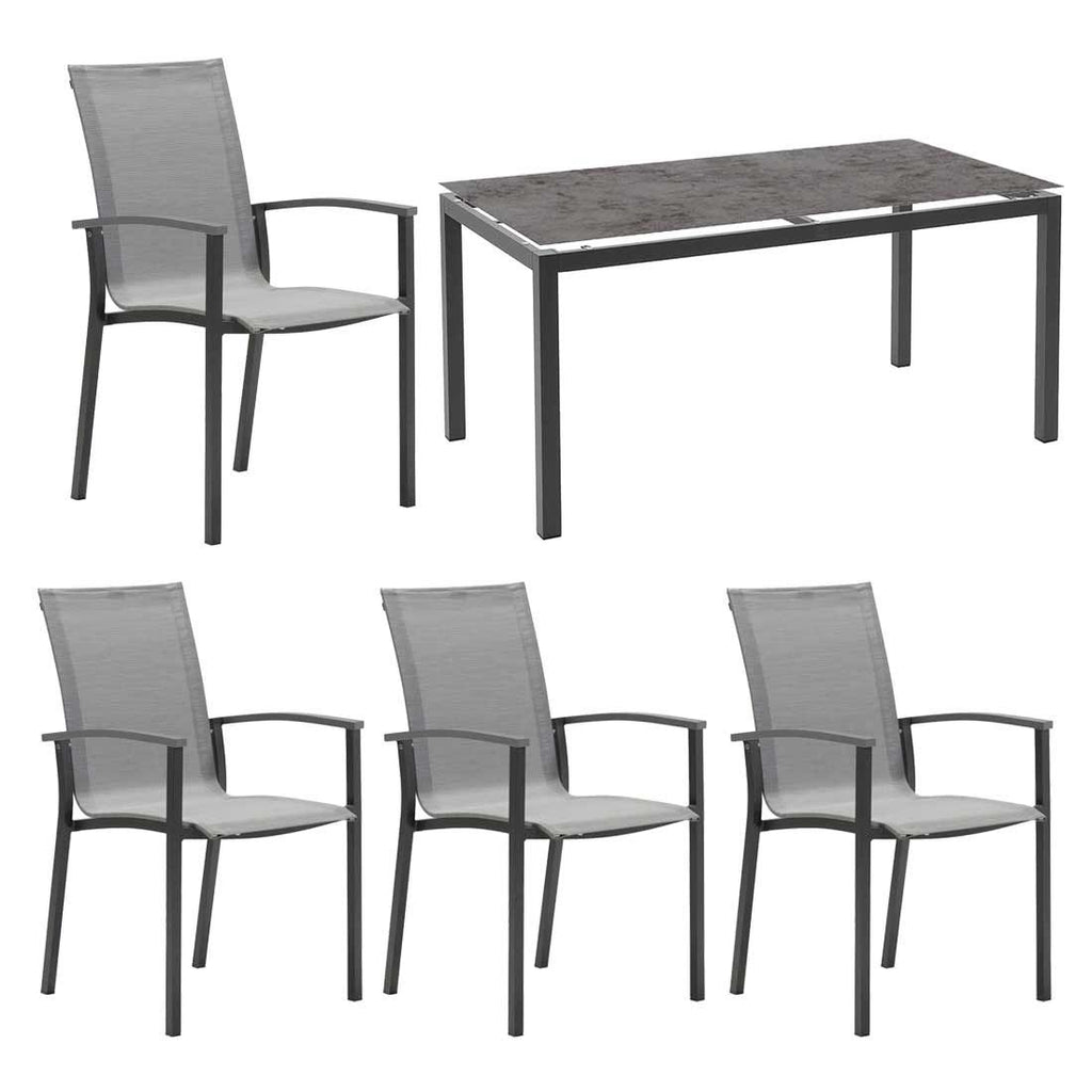 Hagemøbelsett Evoee 4 plasser aluminium 160x90 cm forfra