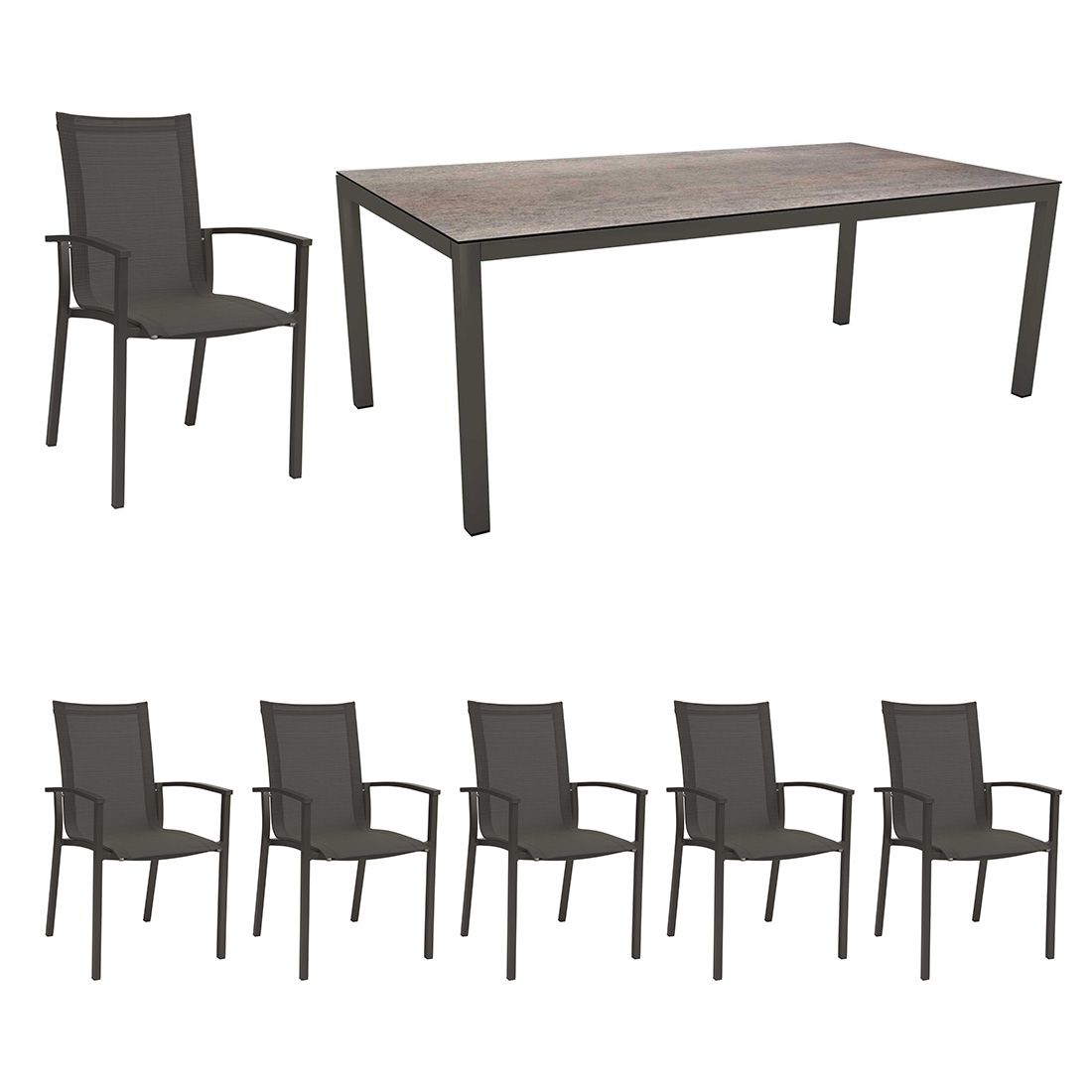 Hagemøbelsett Evoee 6 plasser textilen 200x100 cm bakside