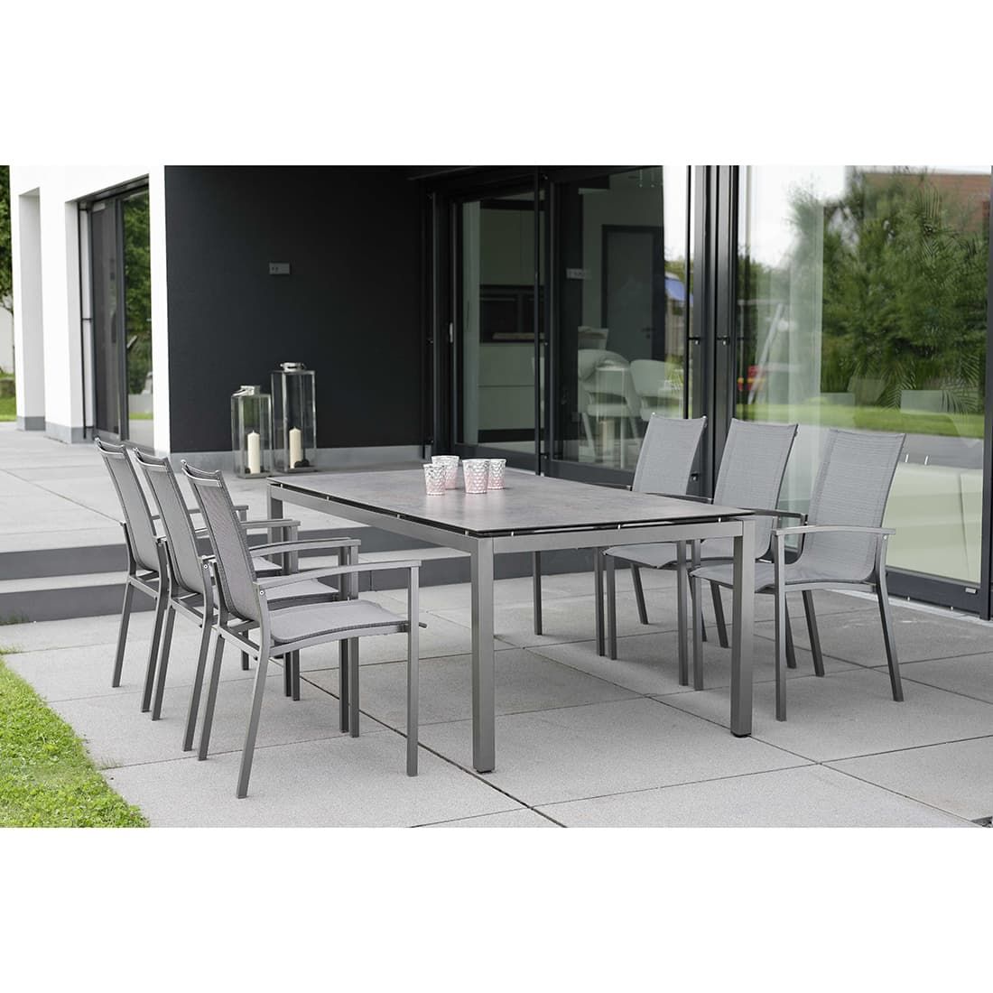 Hagemøbelsett Evoee aluminium/Silverstar 200x100cm 6 plasser forfra