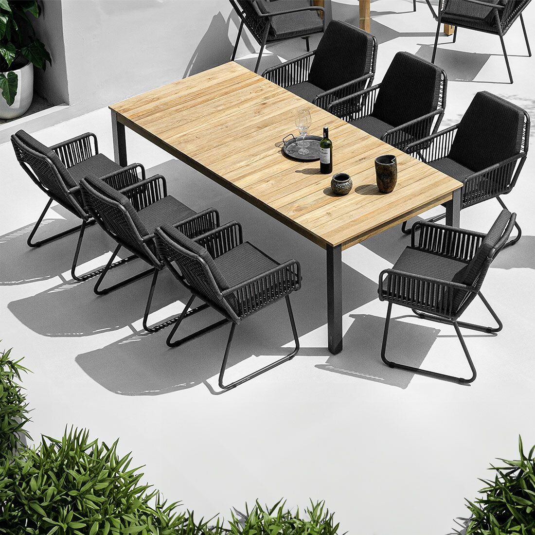 Hagemøbelsett Flix 7 plasser aluminium/teak 180x100 cm - Zebra forfra