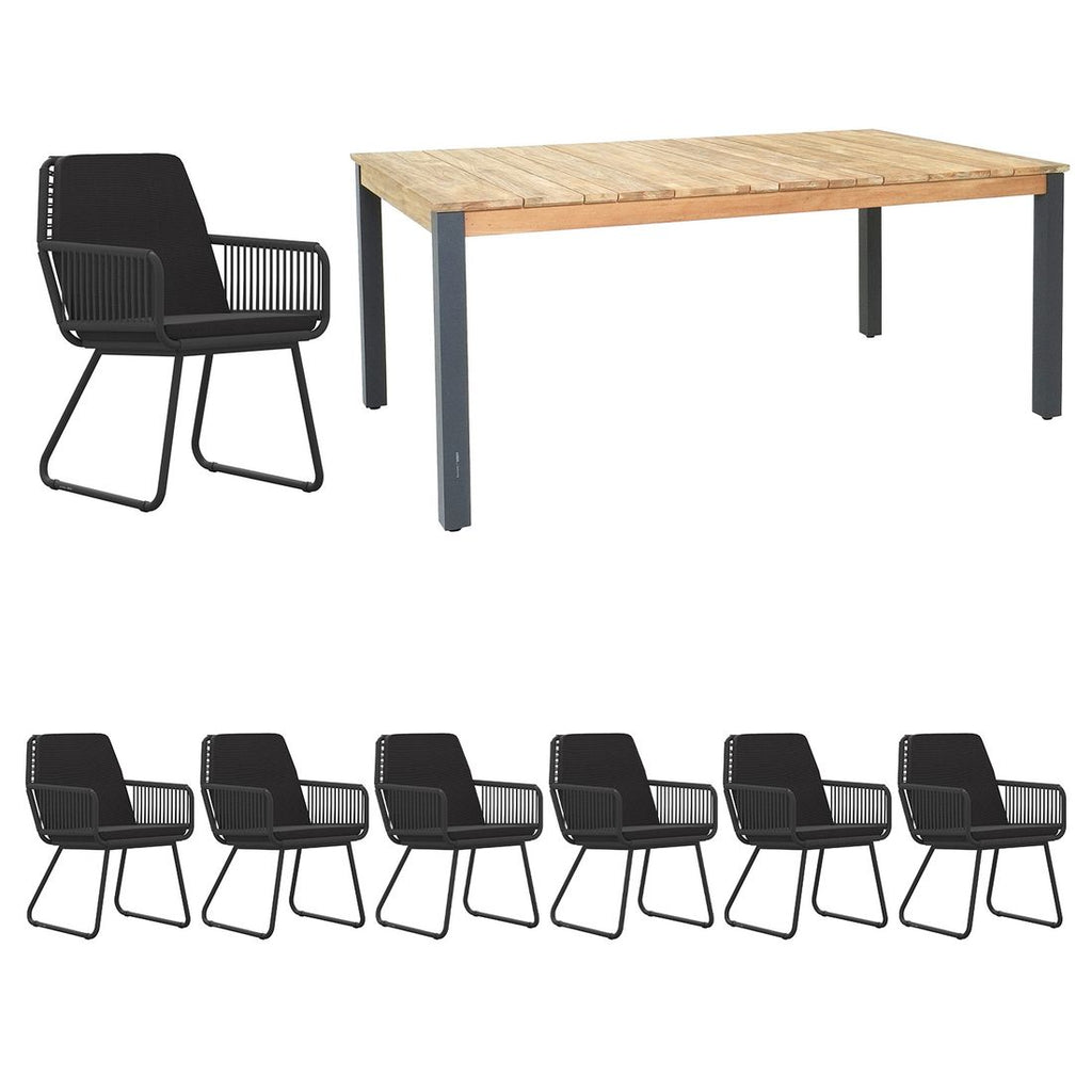 Hagemøbelsett Flix 7 plasser aluminium/teak 180x100 cm - Zebra bakside visning
