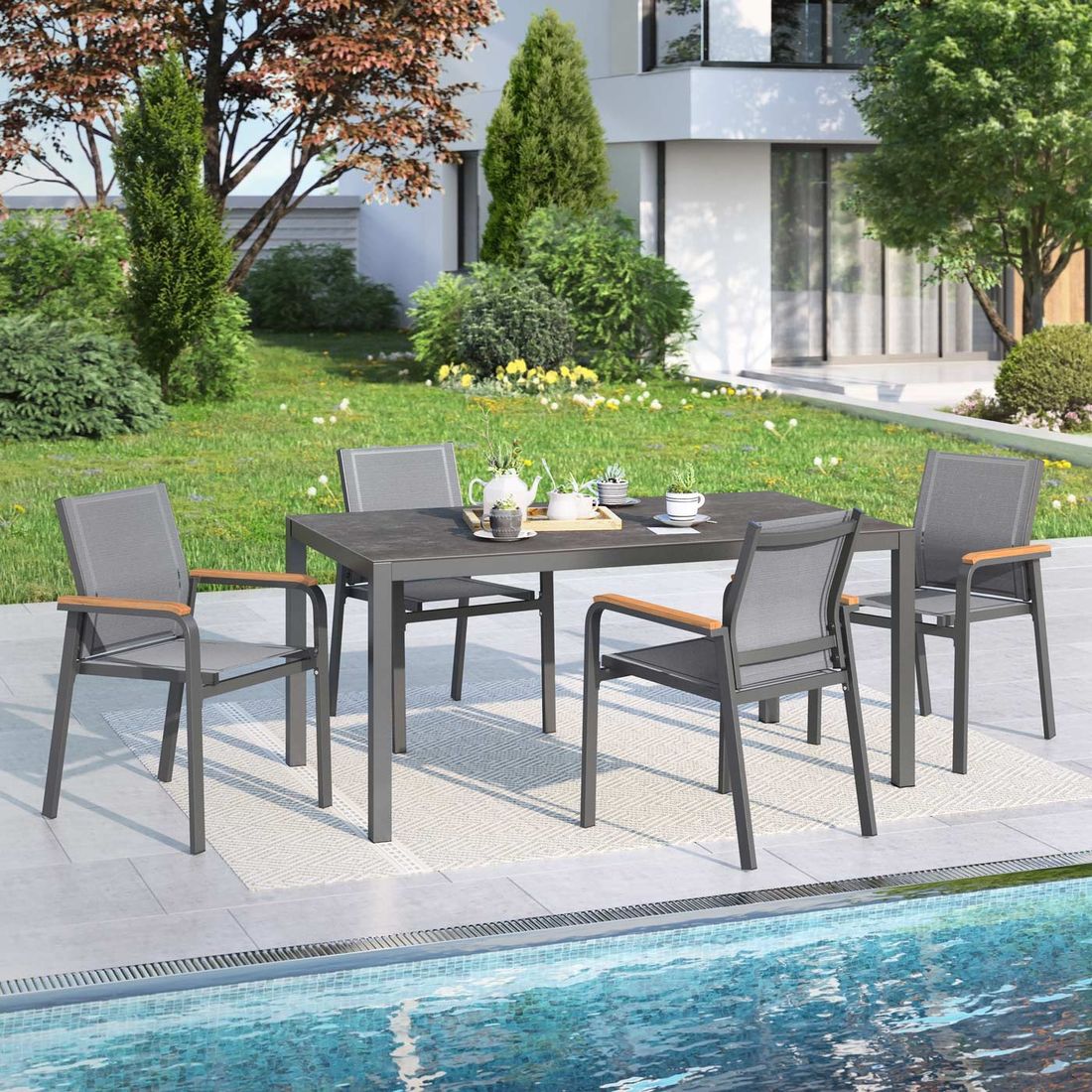 Hagemøbelsett Florenz 4 plasser aluminium og keramikk forfra
