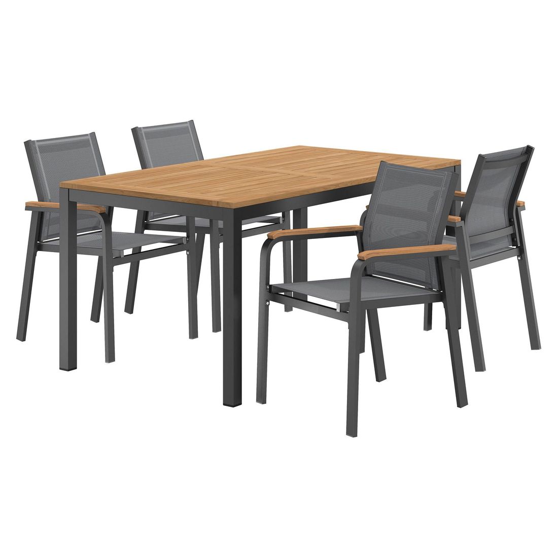 Hagemøbelsett Florenz 4 plasser aluminium/teak 160x90 cm bakside