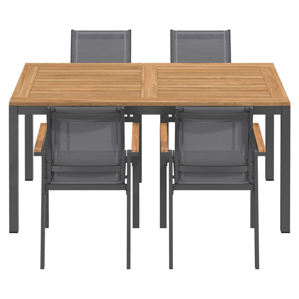 Montert Hagemøbelsett Florenz 4 plasser aluminium/teak 160x90 cm på terrasse