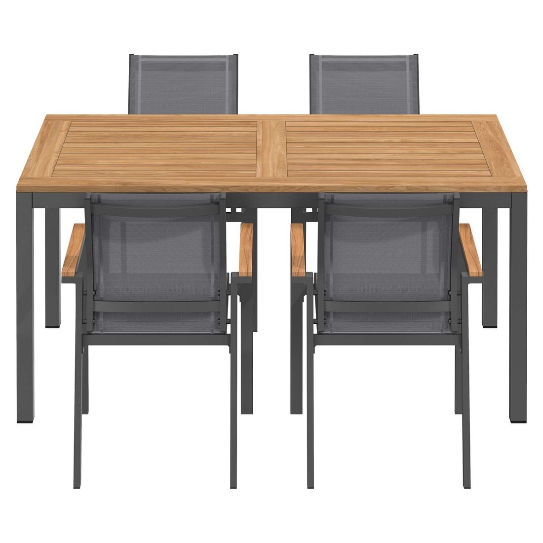 Montert Hagemøbelsett Florenz 4 plasser aluminium/teak 160x90 cm på terrasse