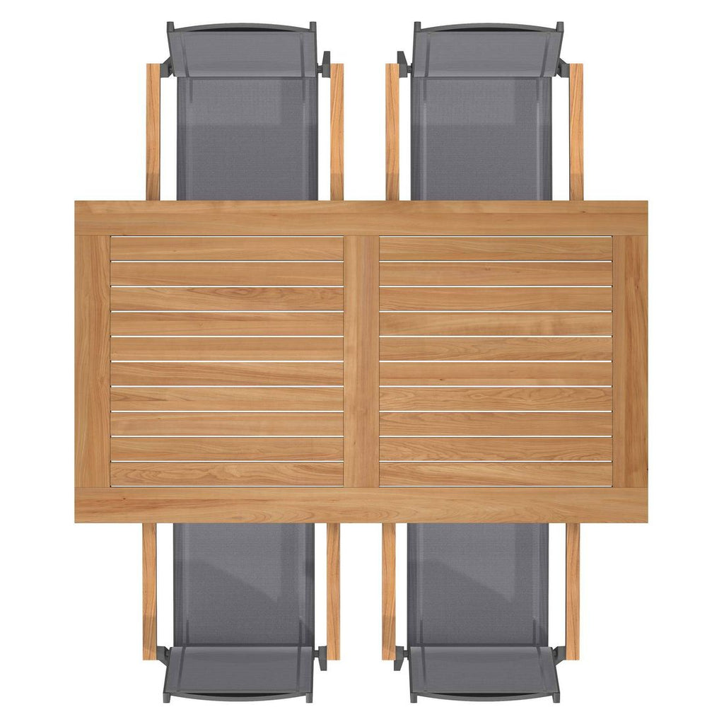 Nærbilde av teak bordplate på Hagemøbelsett Florenz 4 plasser aluminium/teak 160x90 cm