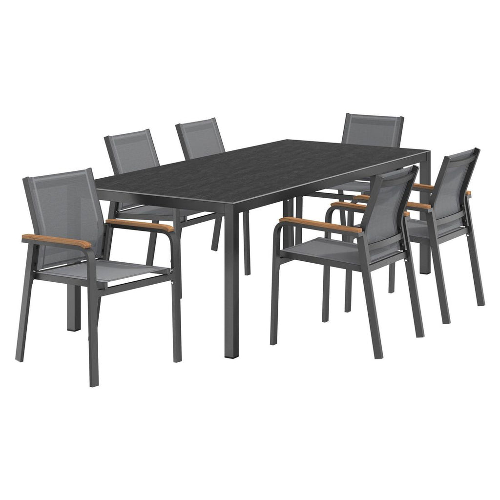 Hagemøbelsett Florenz 6 plasser aluminium Dekton 220x100 cm oversikt bakside