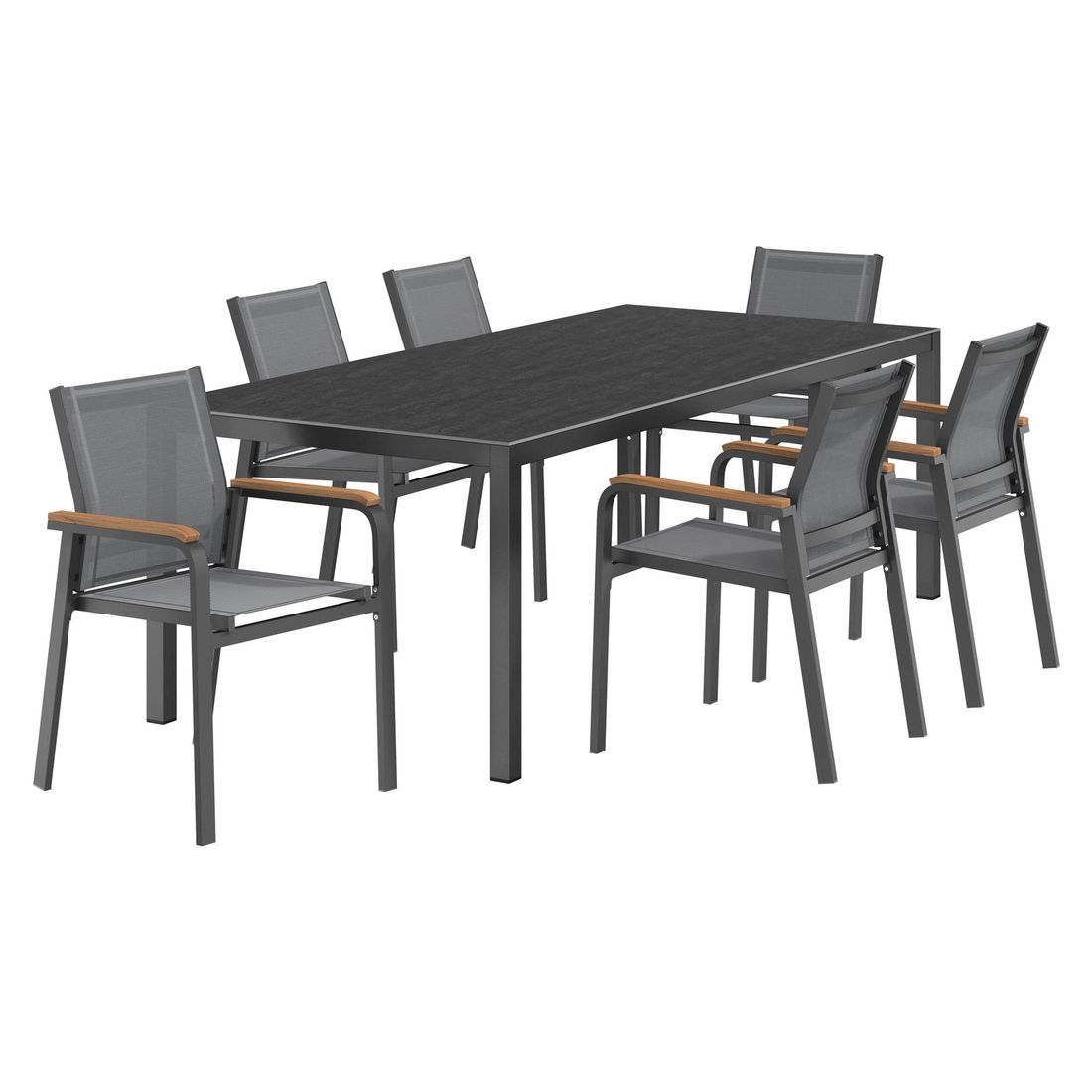Hagemøbelsett Florenz 6 plasser aluminium Dekton 220x100 cm oversikt bakside