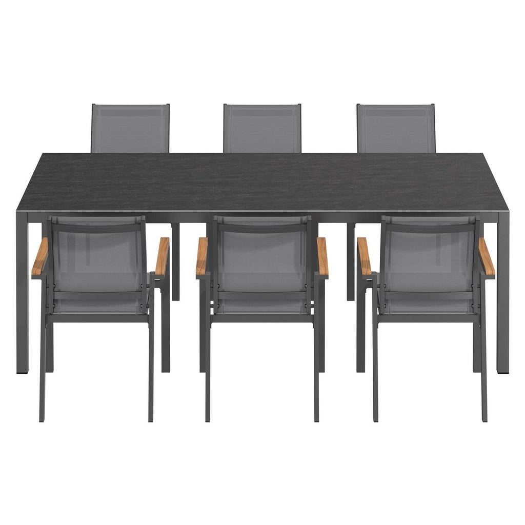 Montert Hagemøbelsett Florenz 6 plasser aluminium Dekton 220x100 cm i hage