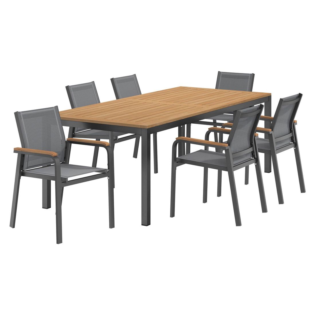 Hagemøbelsett Florenz 6 plasser aluminium og teak bakside