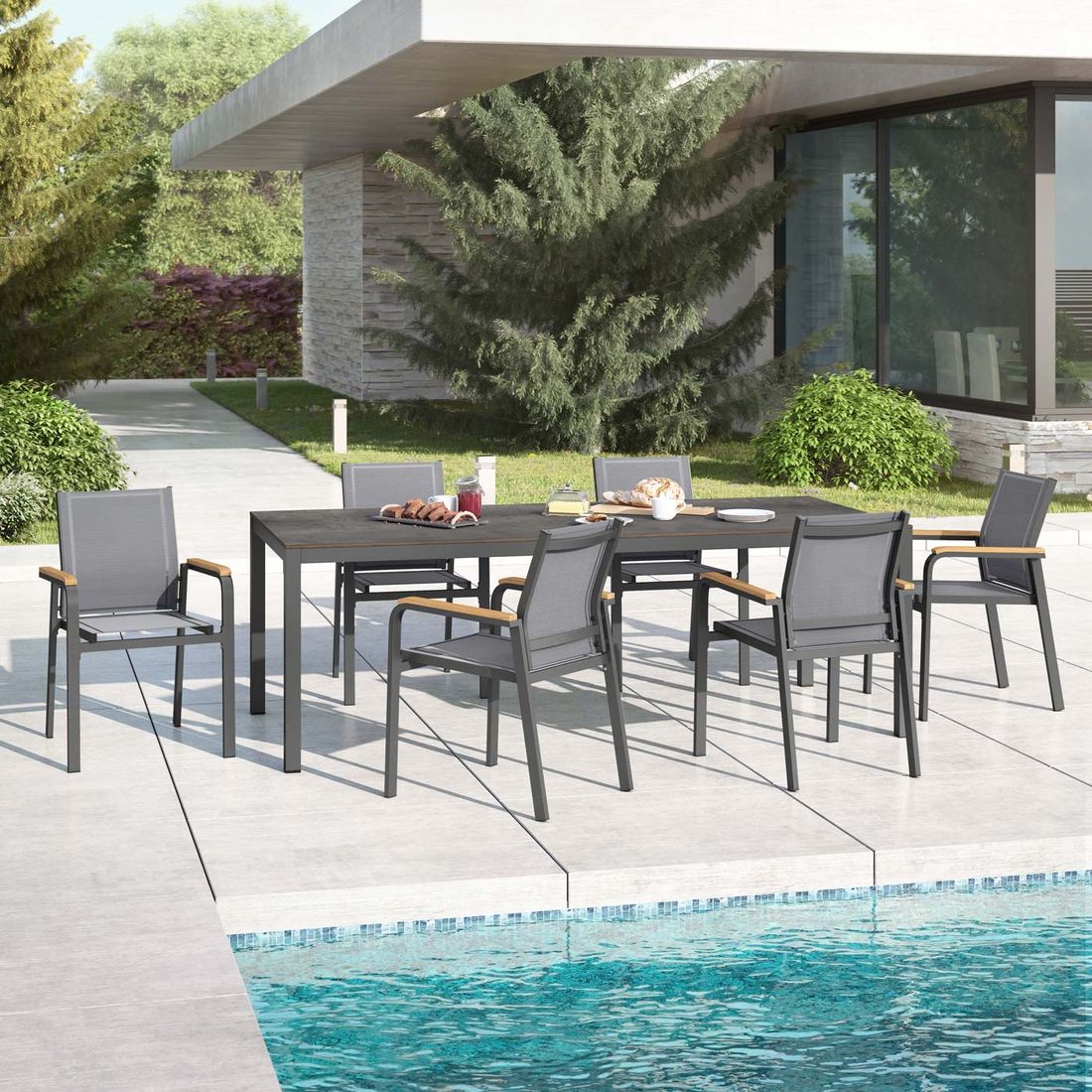 Hagemøbelsett Florenz 6 plasser aluminium HPL sett front