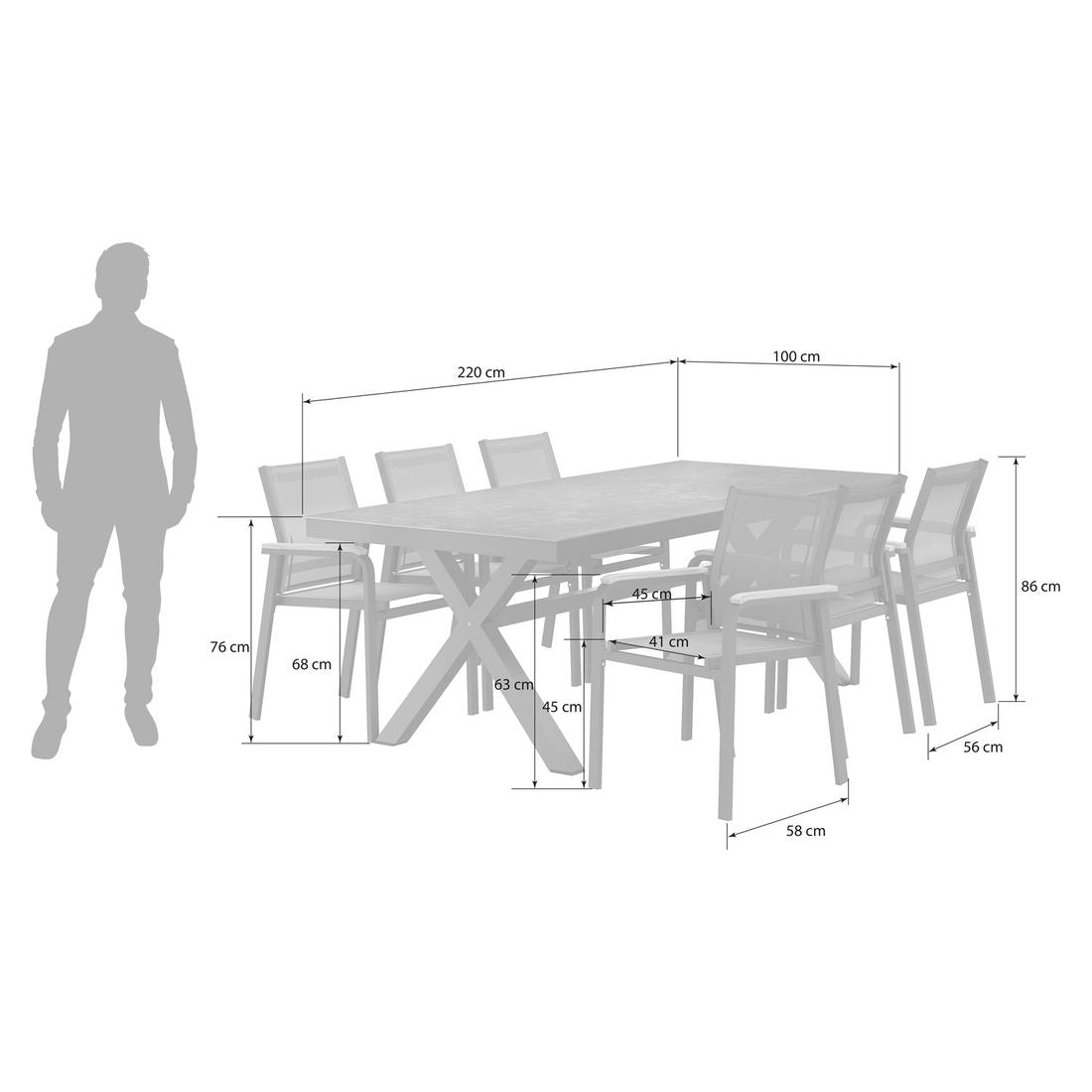 Hagemøbelsett Florenz 6 plasser aluminium keramikk detalj av bordplate
