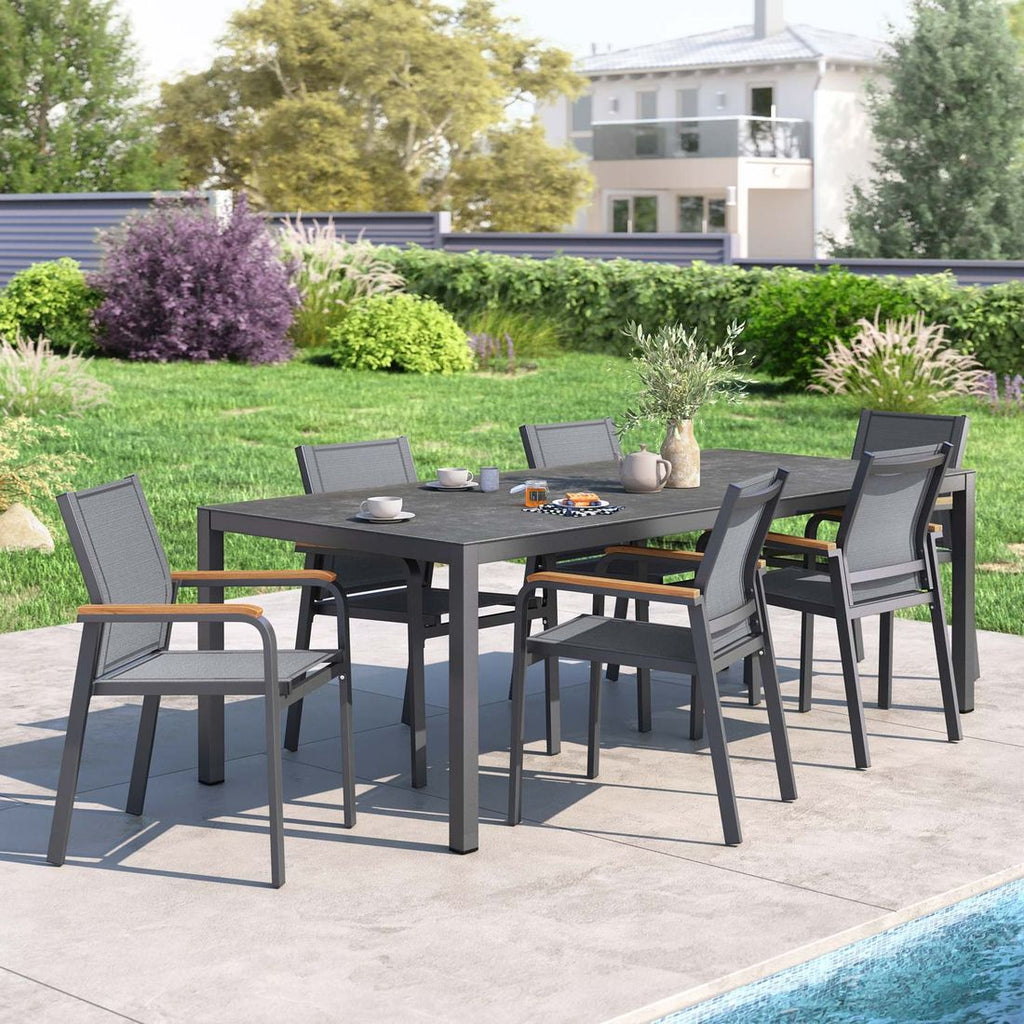 Hagemøbelsett Florenz 6 plasser aluminium keramikk 220x100 cm - OUTLIV forfra