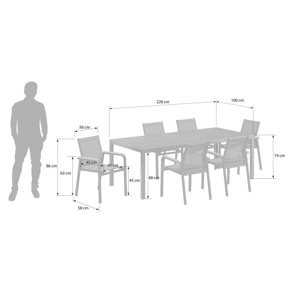 Hagemøbelsett Florenz 6 plasser aluminium keramikk 220x100 cm - OUTLIV detalj av bordplate