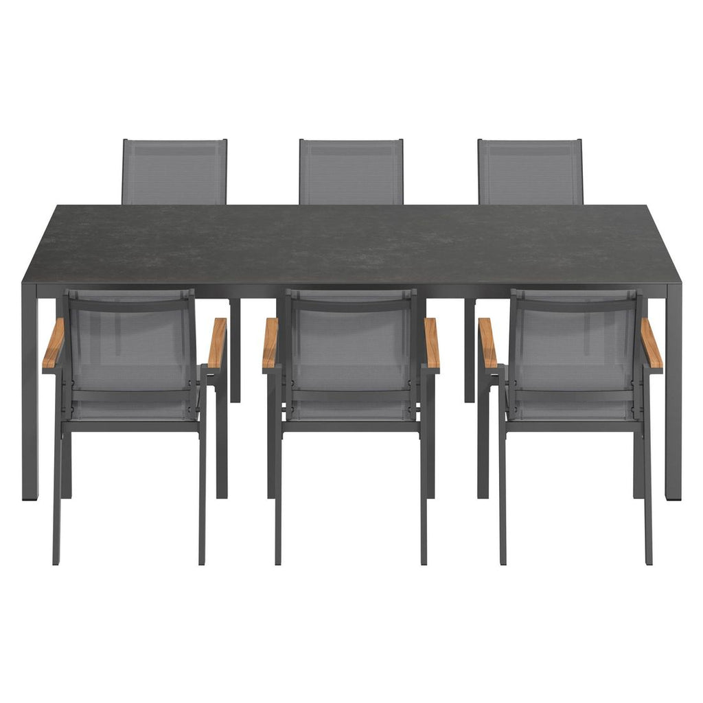 Hagemøbelsett Florenz 6 plasser aluminium keramikk 220x100 cm - OUTLIV montert på terrasse