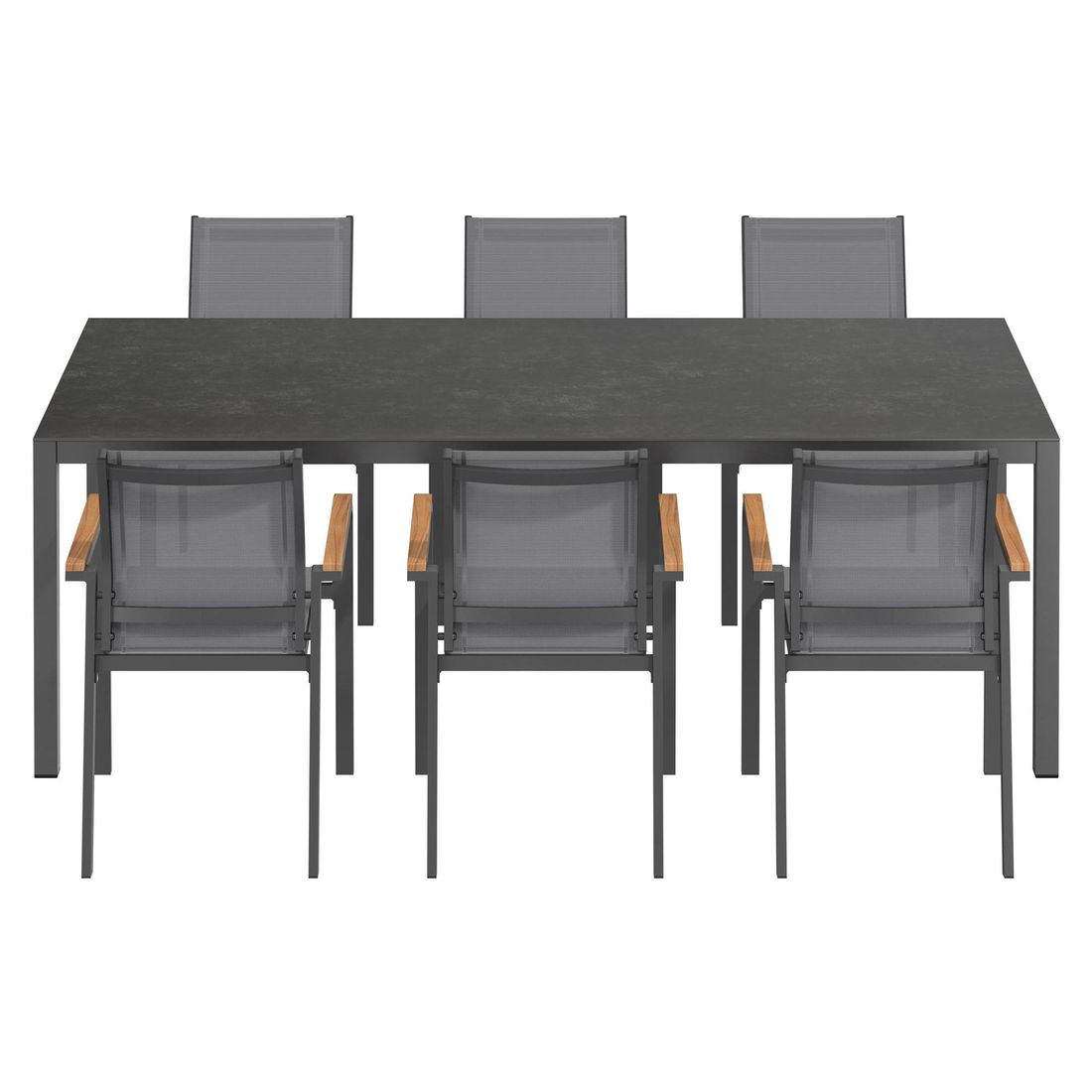 Hagemøbelsett Florenz 6 plasser aluminium keramikk 220x100 cm - OUTLIV montert på terrasse