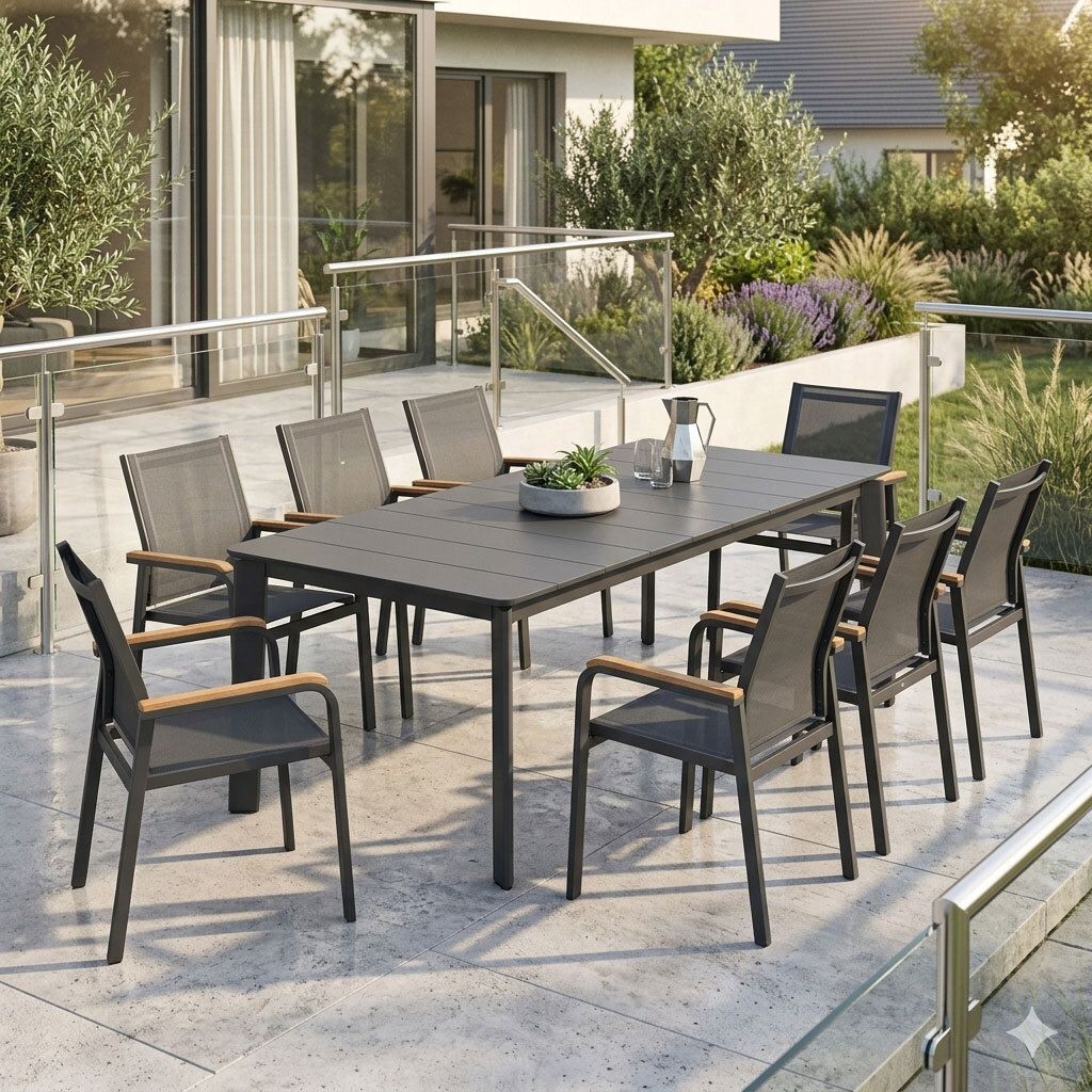 Hagemøbelsett Florenz 8 plasser 220x100cm aluminium - OUTLIV forfra