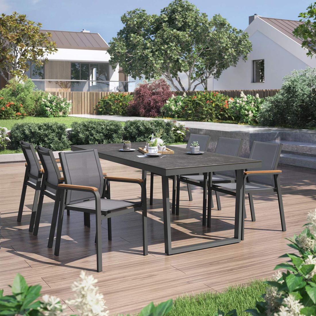 Hagemøbelsett Florenz Kufe 6 plasser aluminium/textilen forfra
