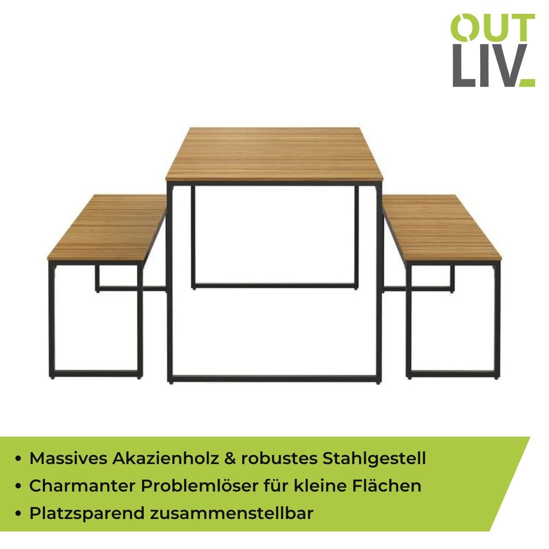 Hagemøbelsett Floris 4 plasser akasie/stål med bord og stoler