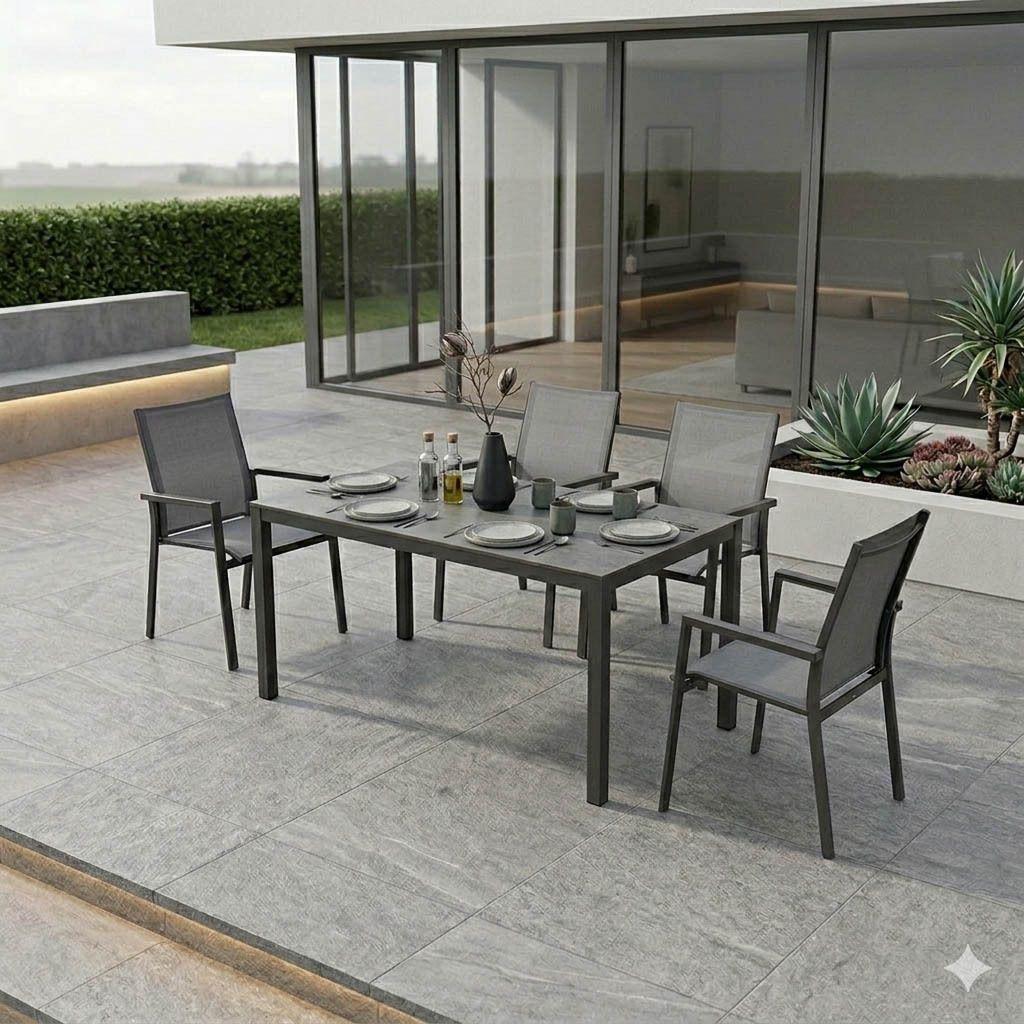 Hagemøbelsett Fly 4 plasser aluminium HPL 160x90 cm - Zebra forfra
