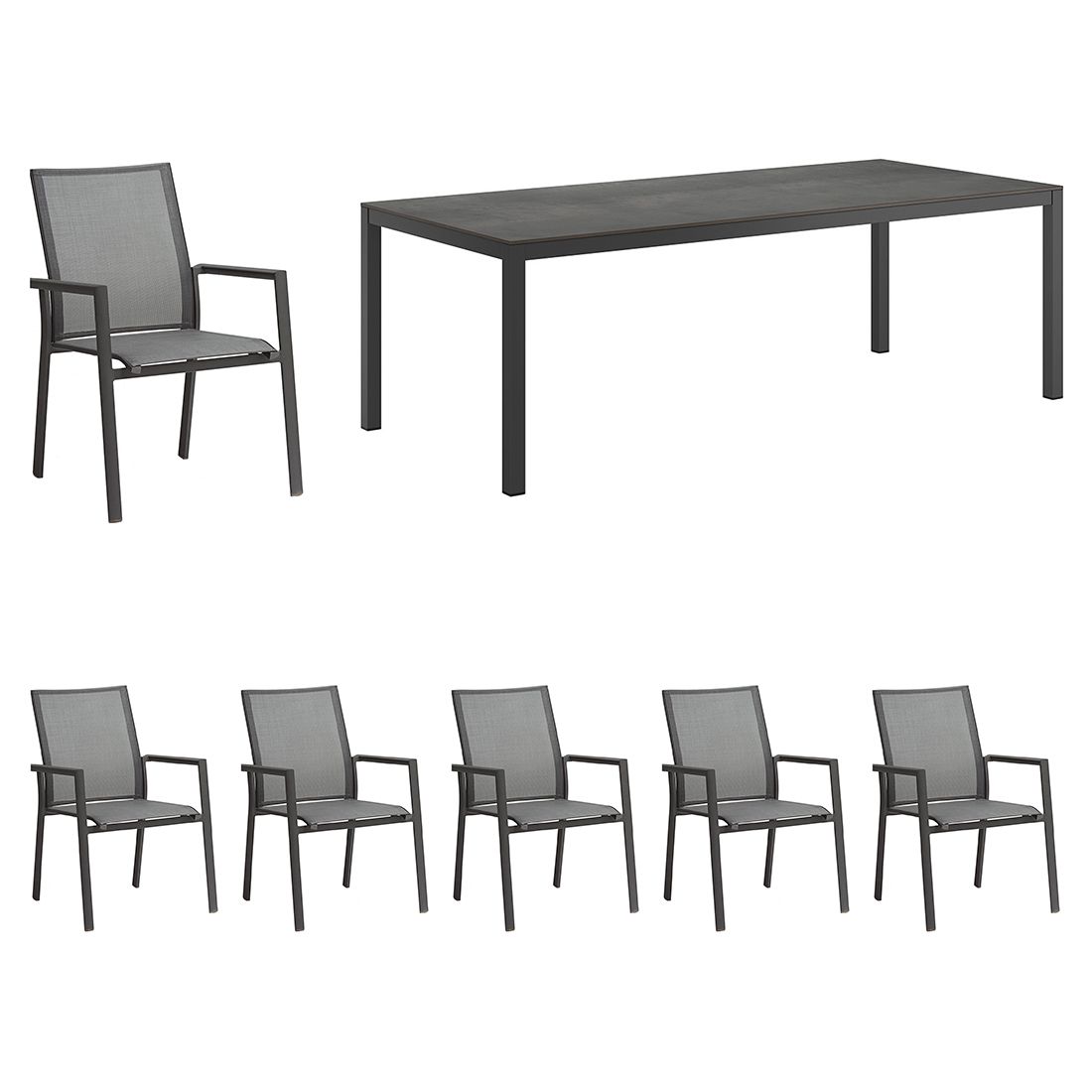 Hagemøbelsett Fly 6 plasser aluminium HPL bakside
