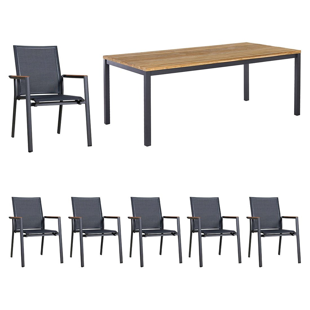 Hagemøbelsett Fly 6 plasser aluminium teak bakside