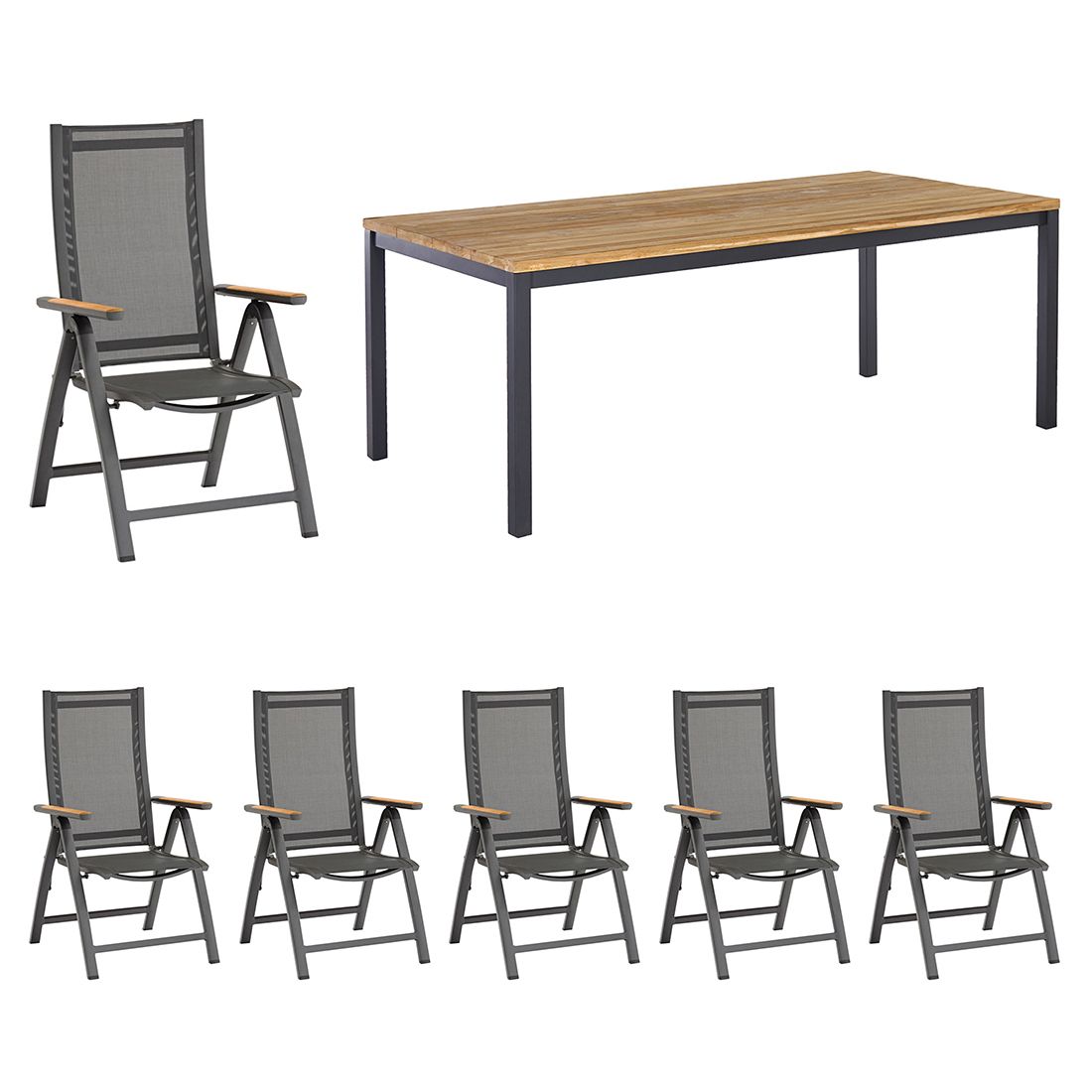 Hagemøbelsett Fly 6 plasser aluminium teak bakside