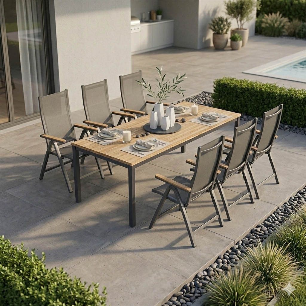 Hagemøbelsett Fly 6 plasser aluminium teak front