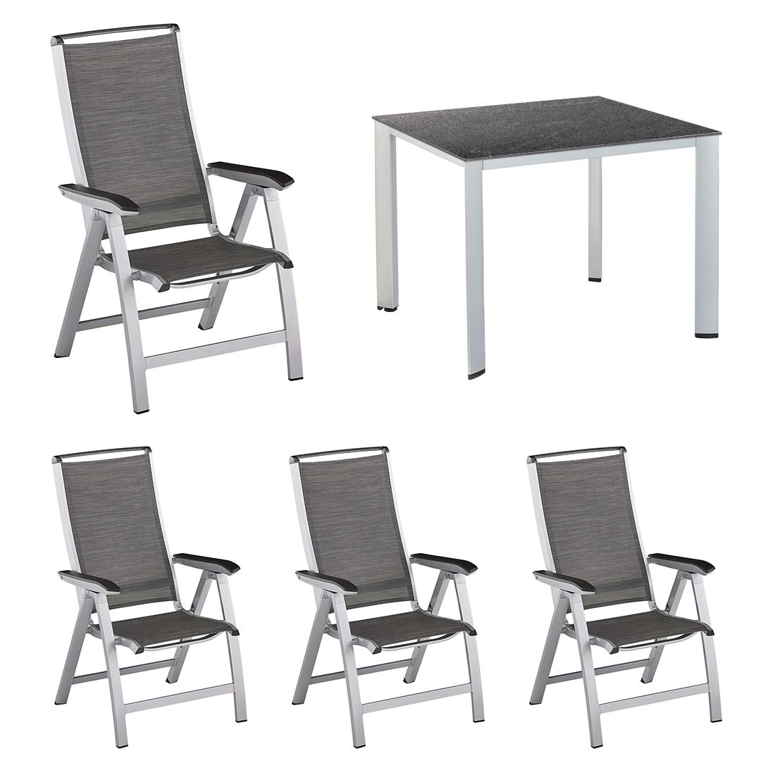 Hagemøbelsett Forma II 4 plasser aluminium detalj av bordplate