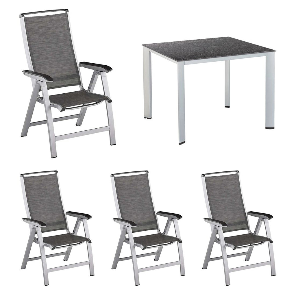 Hagemøbelsett Forma II 4 plasser aluminium detalj av bordplate
