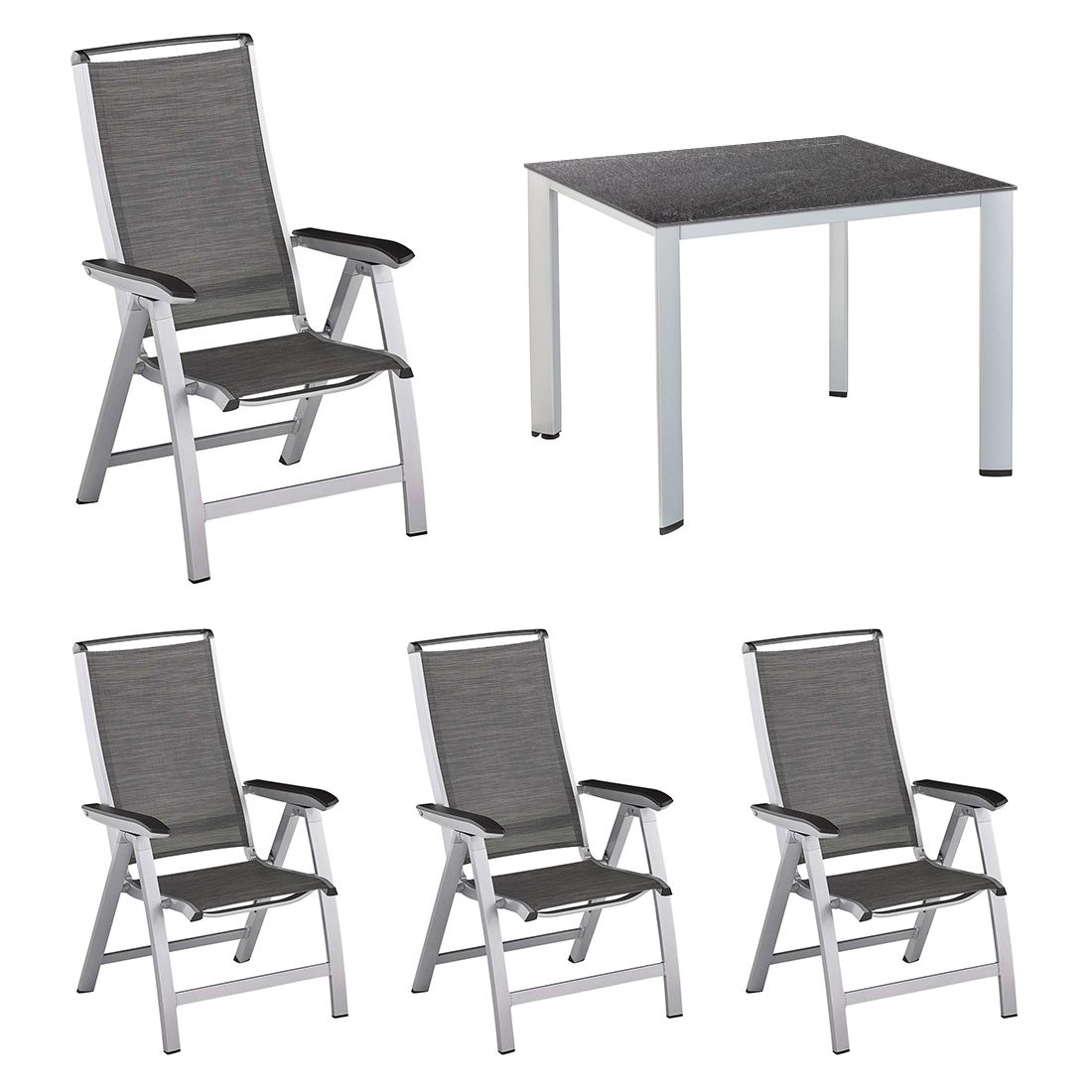 Hagemøbelsett Forma II 4 plasser aluminium detalj av bordplate
