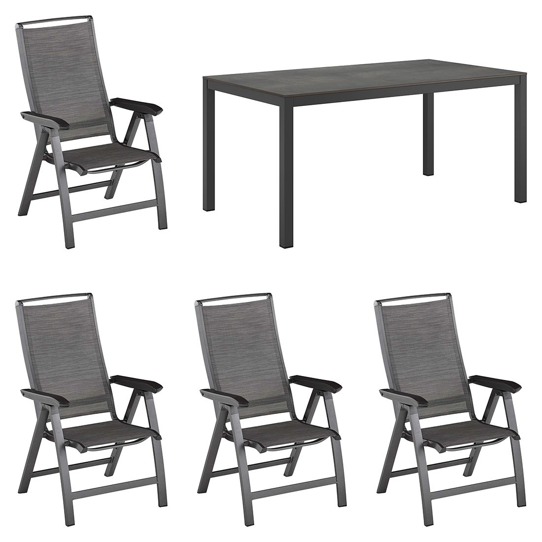 Hagemøbelsett Forma II 4 plasser aluminium HPL 160x90 cm bakside