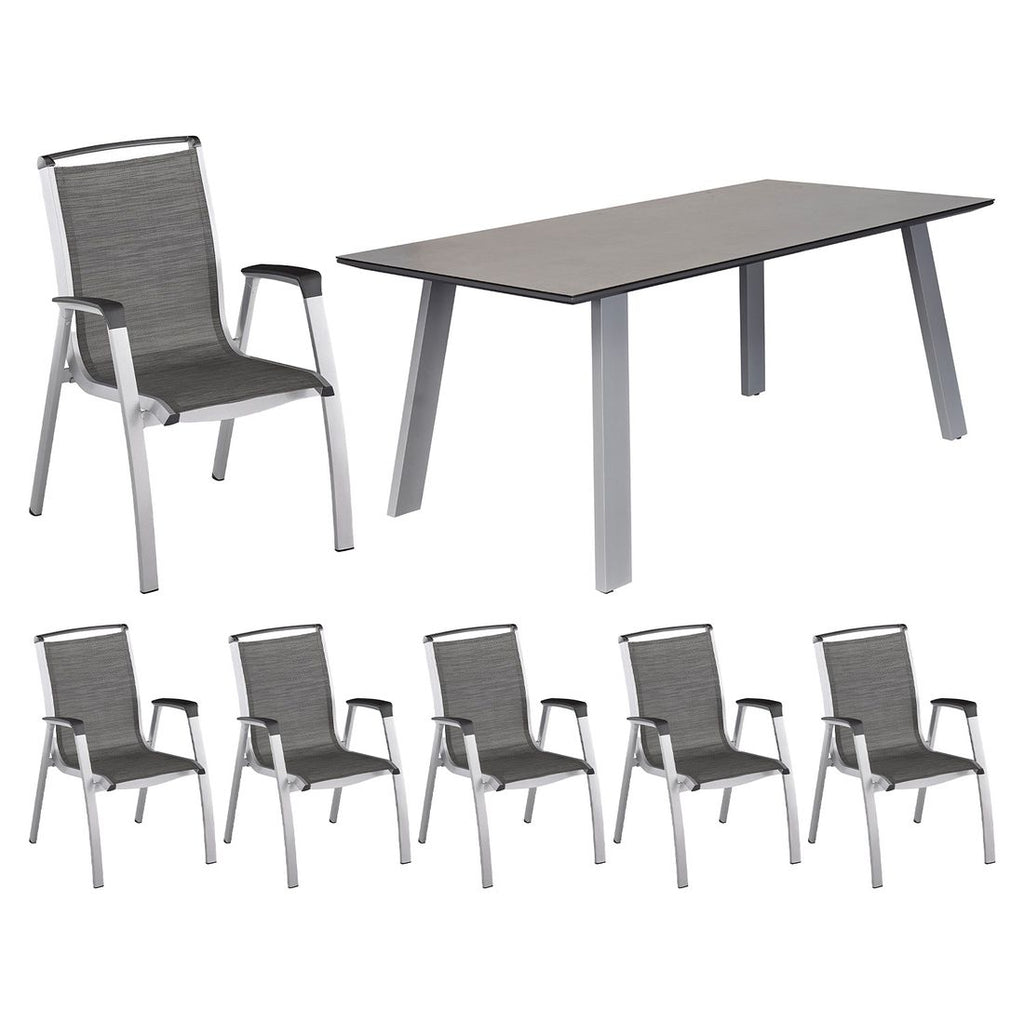 Hagemøbelsett Forma II 6 plasser aluminium 180x90 cm forfra