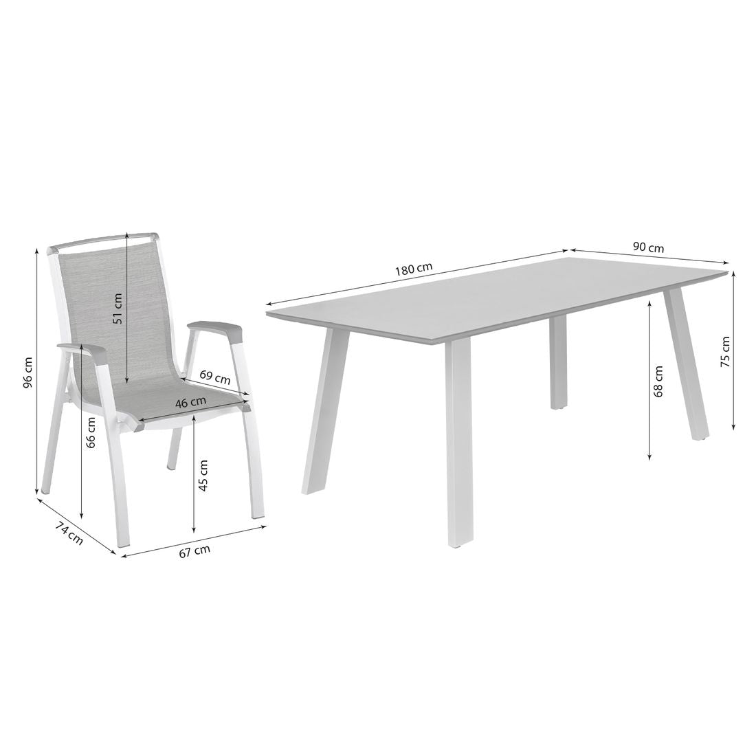 Hagemøbelsett Forma II 6 plasser aluminium 180x90 cm bakside