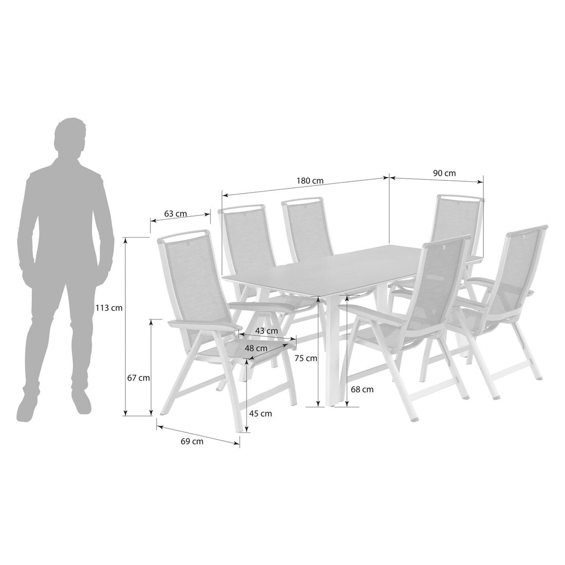 Detalj av tekstilene sitteflater på Hagemøbelsett Forma II 6 plasser aluminium 180x90 cm - Kettler/OUTLIV
