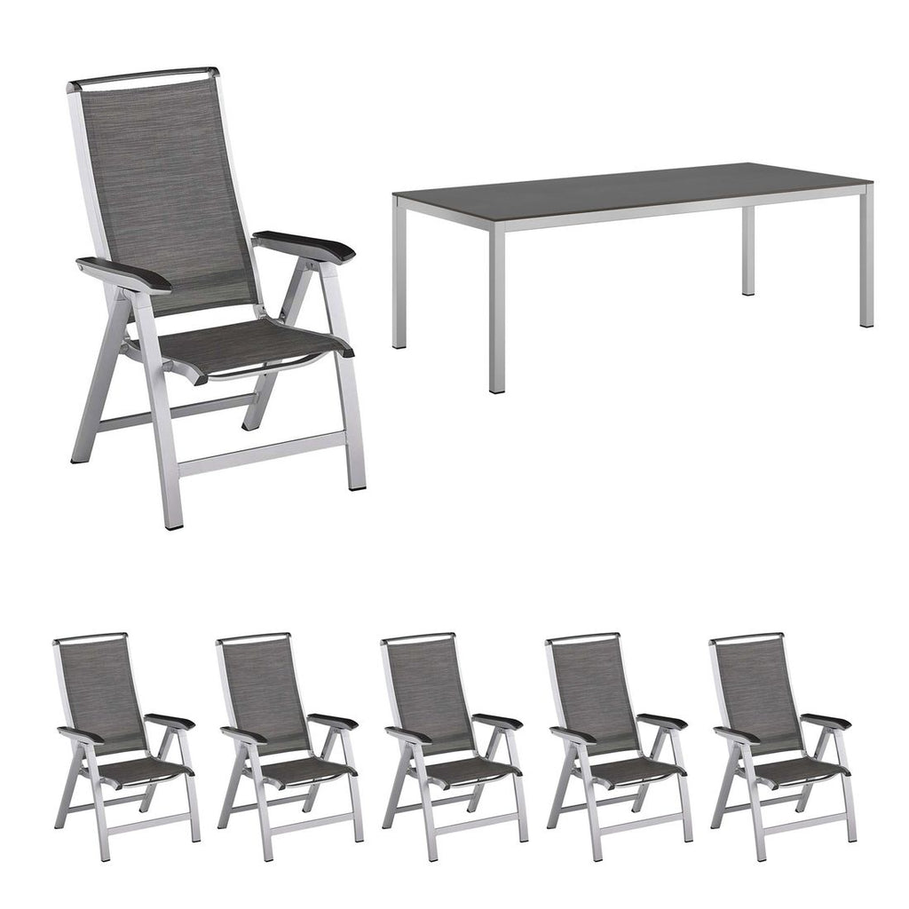 Hagemøbelsett Forma II 6 plasser aluminium 220x100 cm bakside