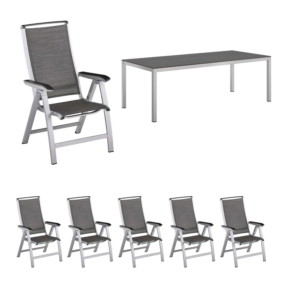 Hagemøbelsett Forma II 6 plasser aluminium 220x100 cm bakside
