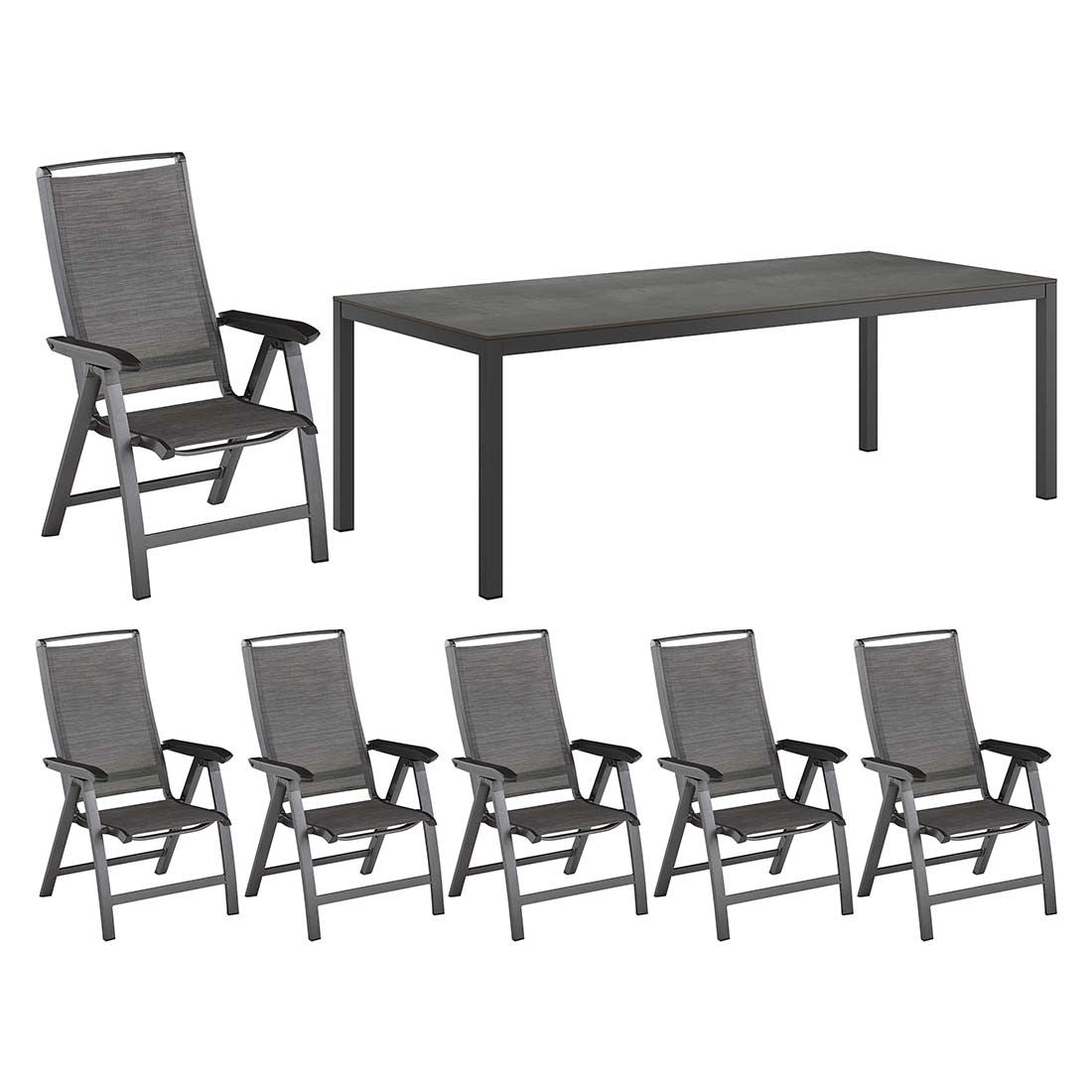 Hagemøbelsett Forma II 6 plasser aluminium bakside