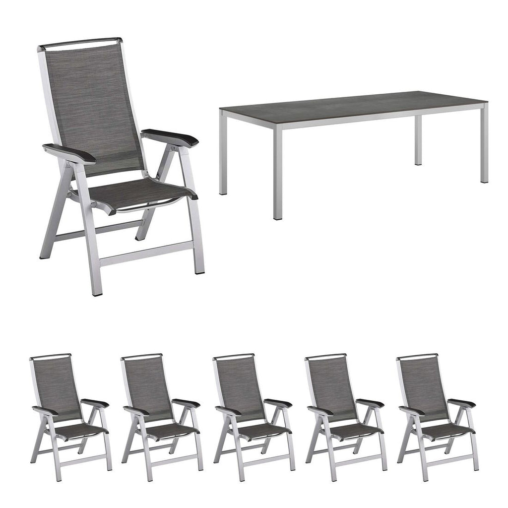 Hagemøbelsett Forma II 6 plasser aluminium HPL 220x100 cm bakside