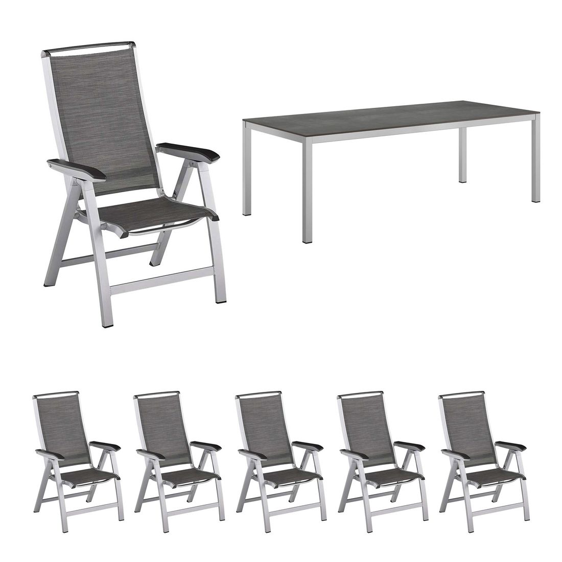 Hagemøbelsett Forma II 6 plasser aluminium HPL 220x100 cm bakside