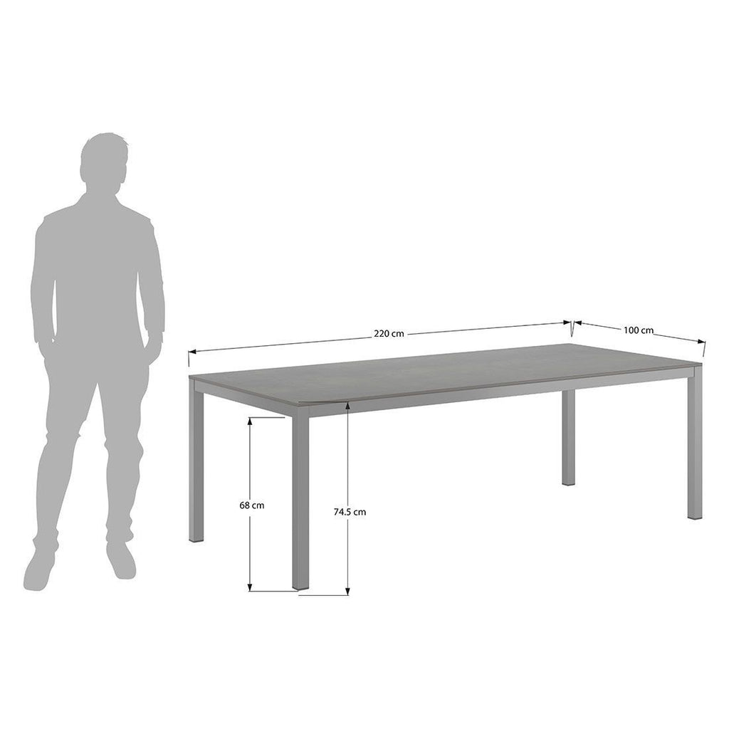 Hagemøbelsett Forma II 6 plasser aluminium HPL 220x100 cm i sølv og grafitt