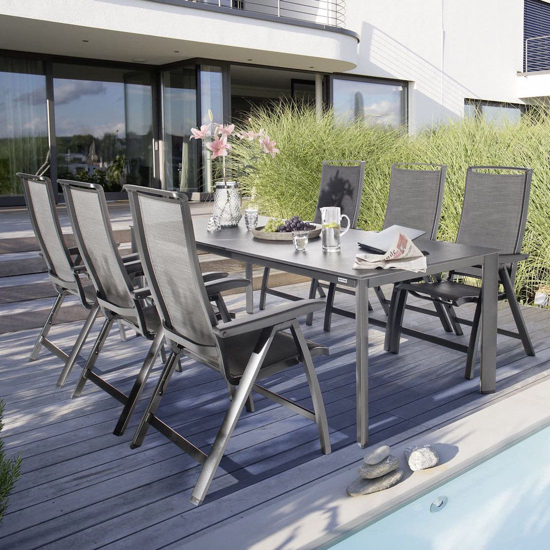 Hagemøbelsett Forma II 6 plasser aluminium HPL 220x95 cm - Kettler bakside