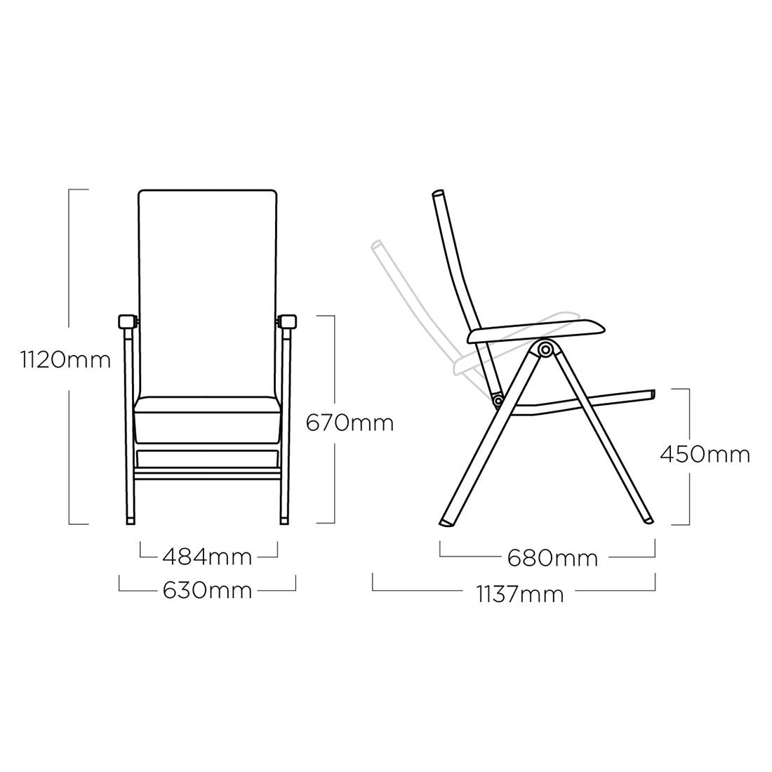 Justerbar rygg på stol i Hagemøbelsett Forma II 6 plasser aluminium HPL 220x95 cm - Kettler