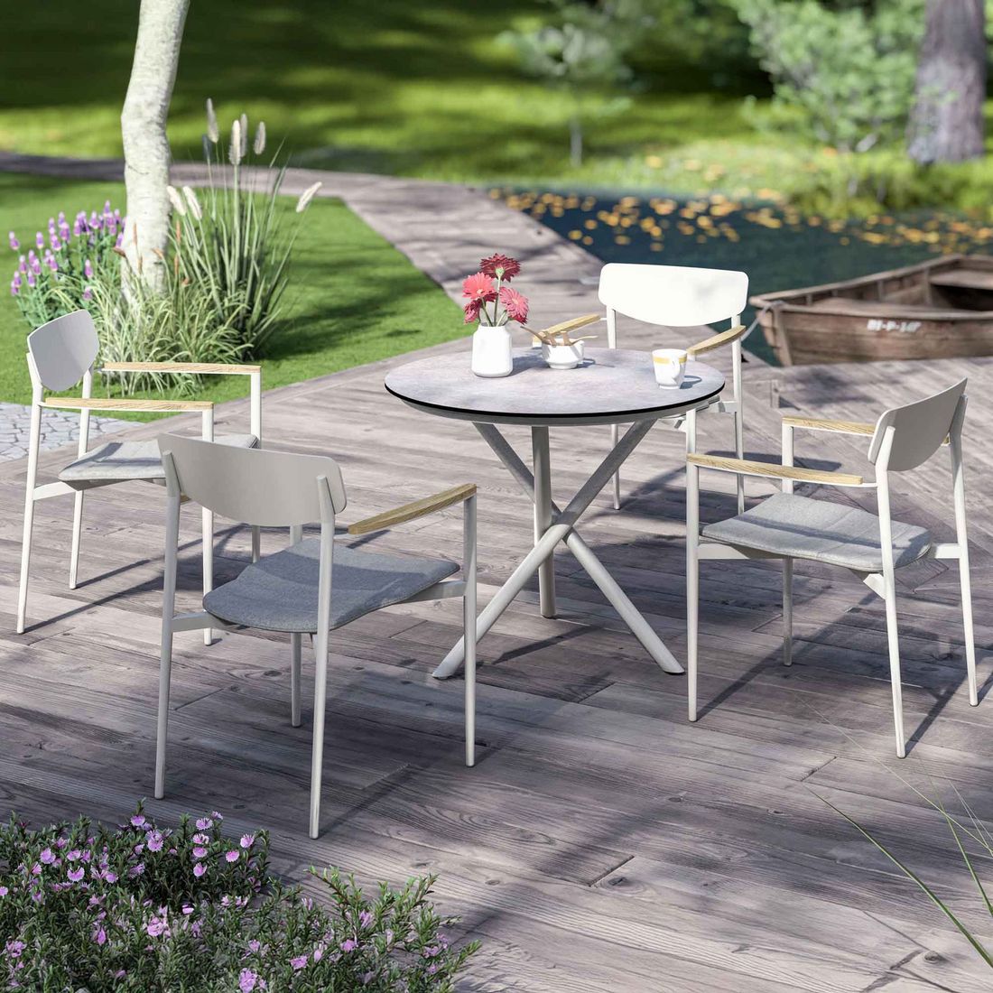 Hagemøbelsett Hornet 4 plasser aluminium HPL sett foran